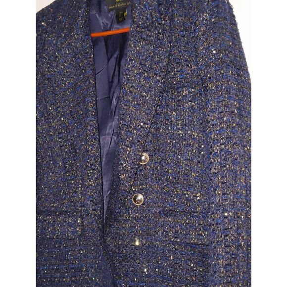House of Harlow 1960 blue double-breasted tweed jacket shimmering metallic threa - Picture 2 of 9